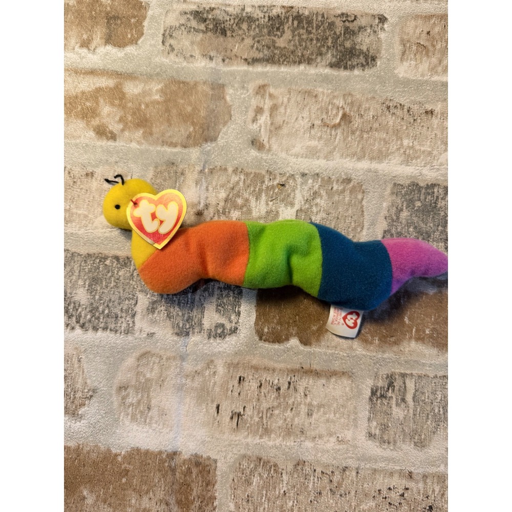 Ty Teenie Beanie Babies Inch the Worm Rainbow Caterpillar Plush Toy with Tags